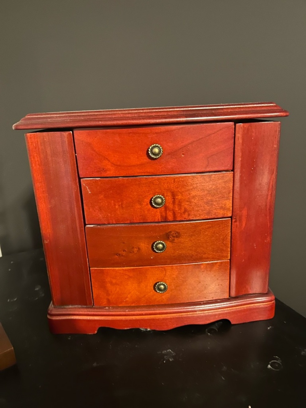 Wooden Jewelry Armoire Cabinet in Cherry Red